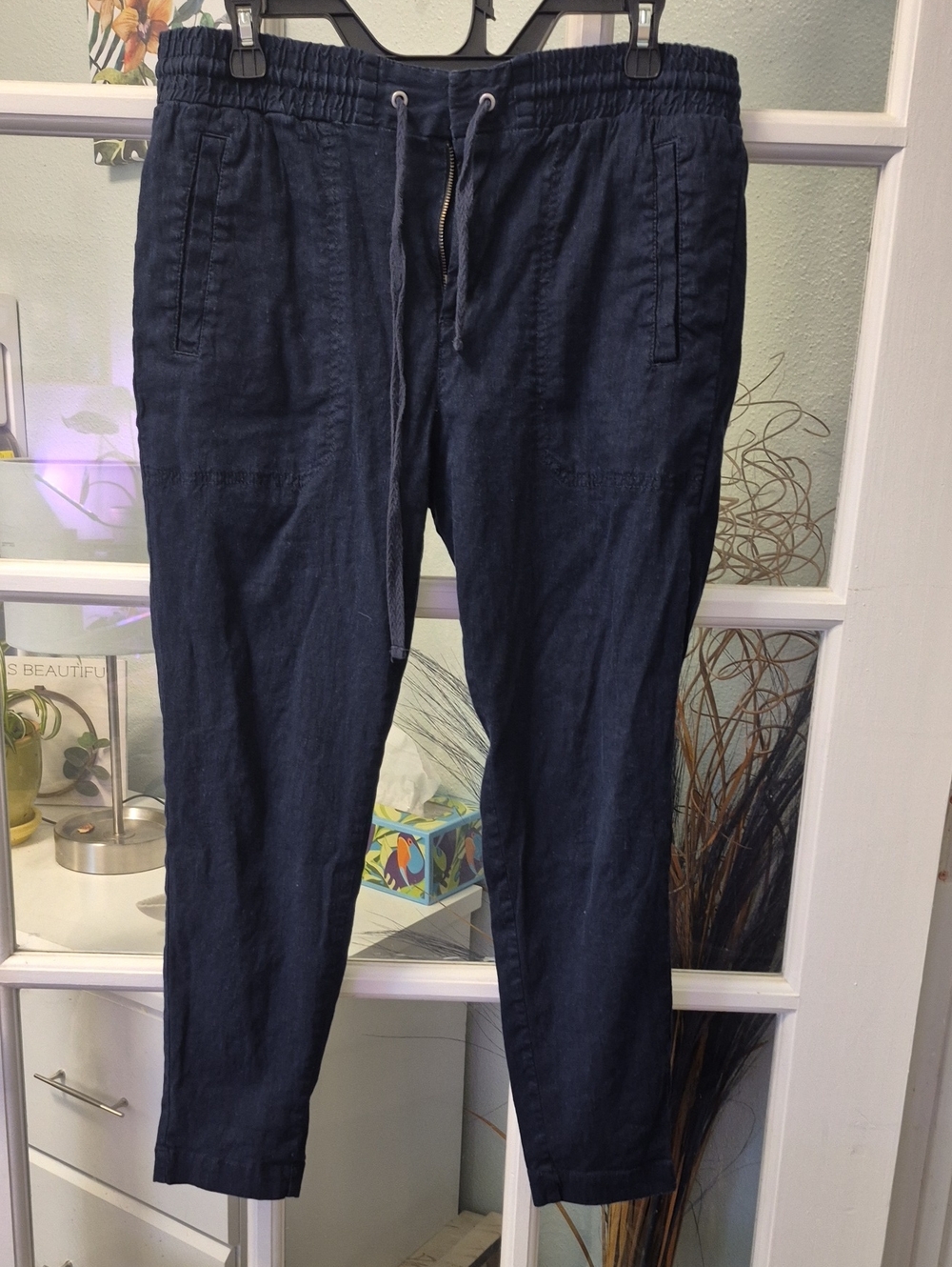 Lou & Grey Navy Drawstring Linen-Blend Joggers